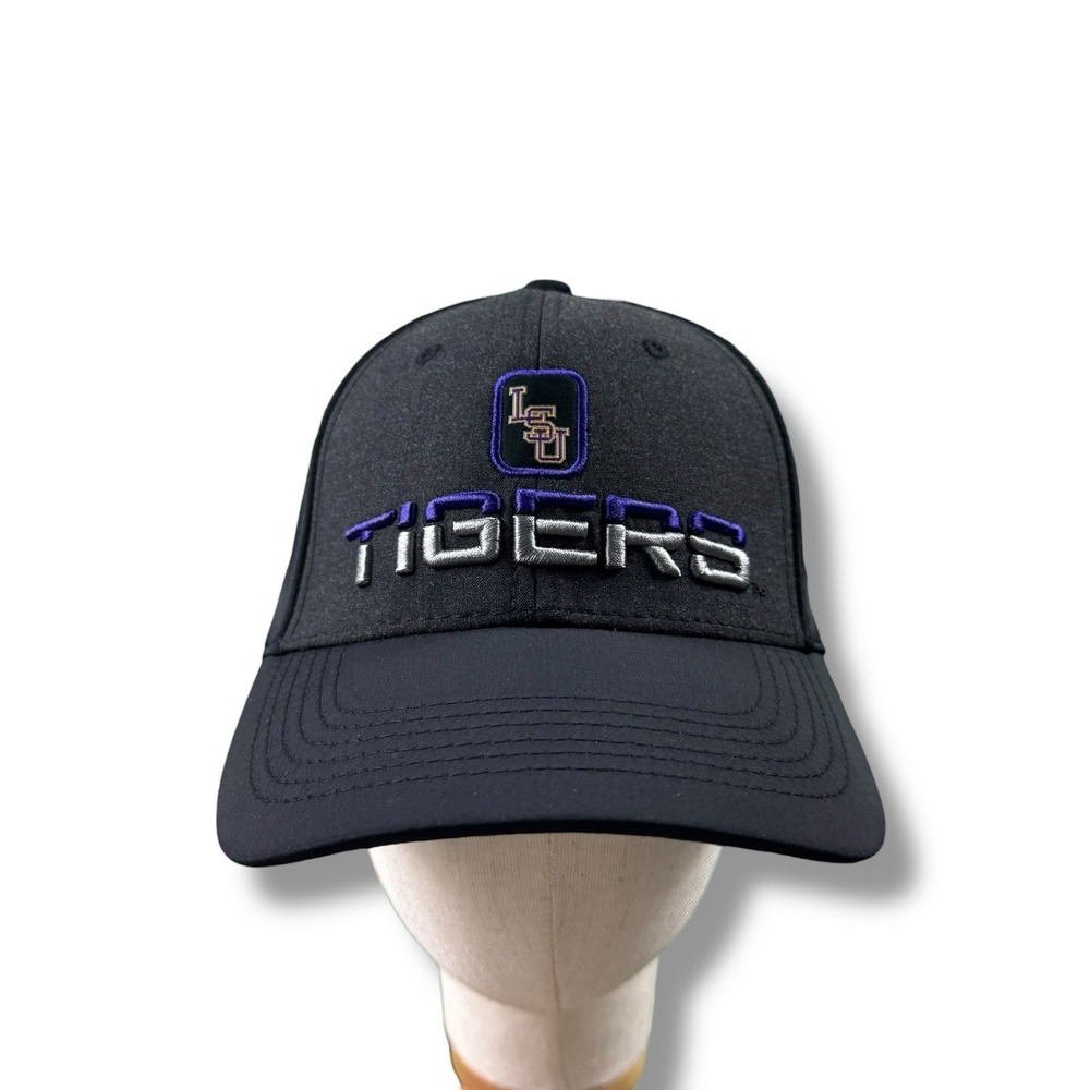 TOTW LSU Tigers Black/Gray Spellout Tiger Eye Logo One-Fit Flex Fit Hat EUC
